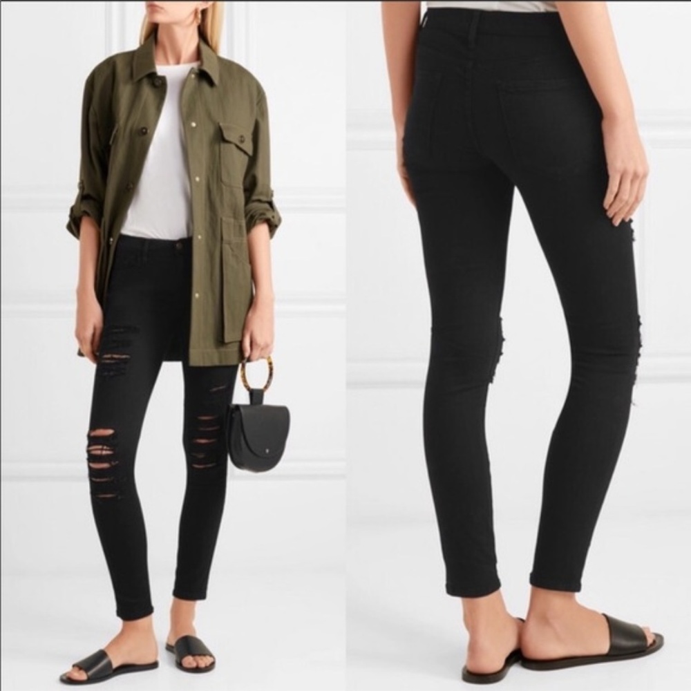 FRAME Le Skinny de Jeanne Distressed Black Jean